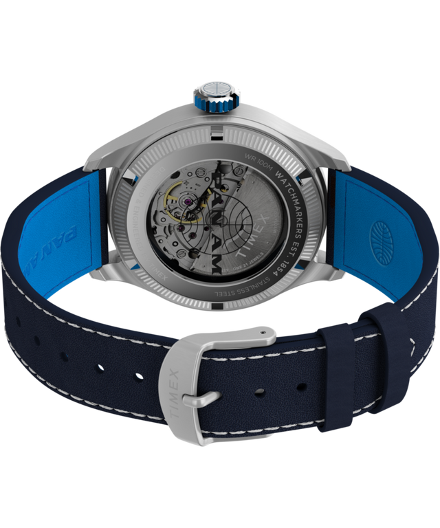 TW2Y38800 Pan Am® x Timex Waterbury Automatic Ace 41mm Leather Strap Watch Caseback with Attachment Image