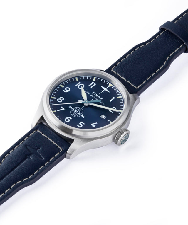 TW2Y38800 Pan Am® x Timex Waterbury Automatic Ace 41mm Leather Strap Watch Campaign Key Silhouettes (Beauty shots) Image