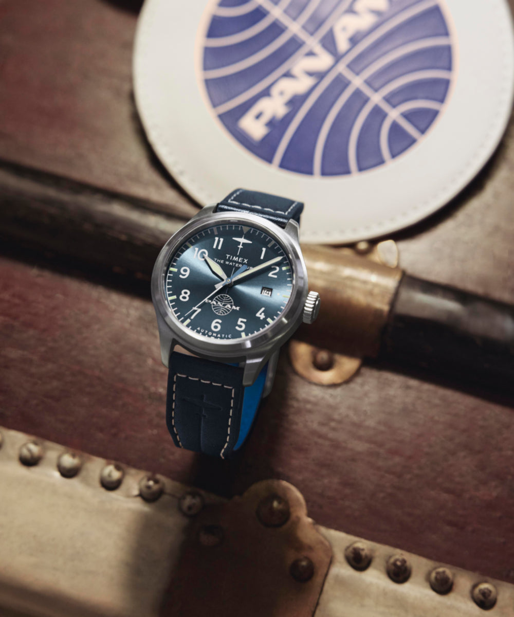 Pan Am® x Timex Waterbury Automatic Ace 41mm Leather Strap Watch