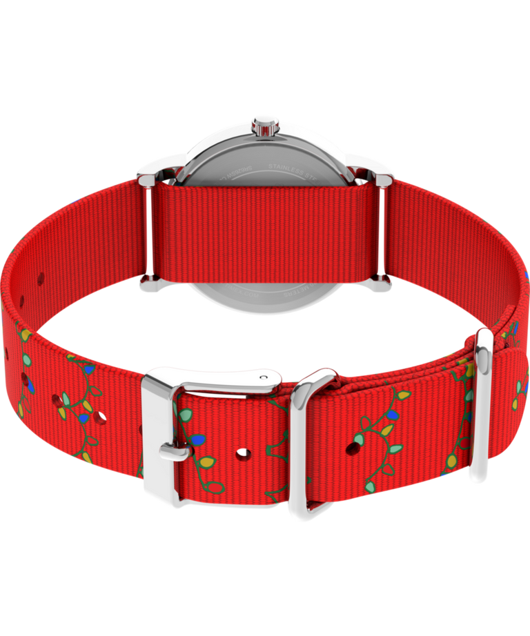 TW2Y39500 Timex x Peanuts® Weekender Snoopy Santa Hat 31mm Fabric Strap Watch Caseback with Attachment Image