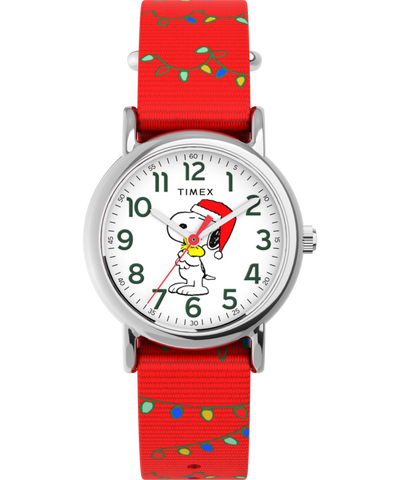 TW2Y39500 Timex x Peanuts® Weekender Snoopy Santa Hat 31mm Fabric Strap Watch Primary Image