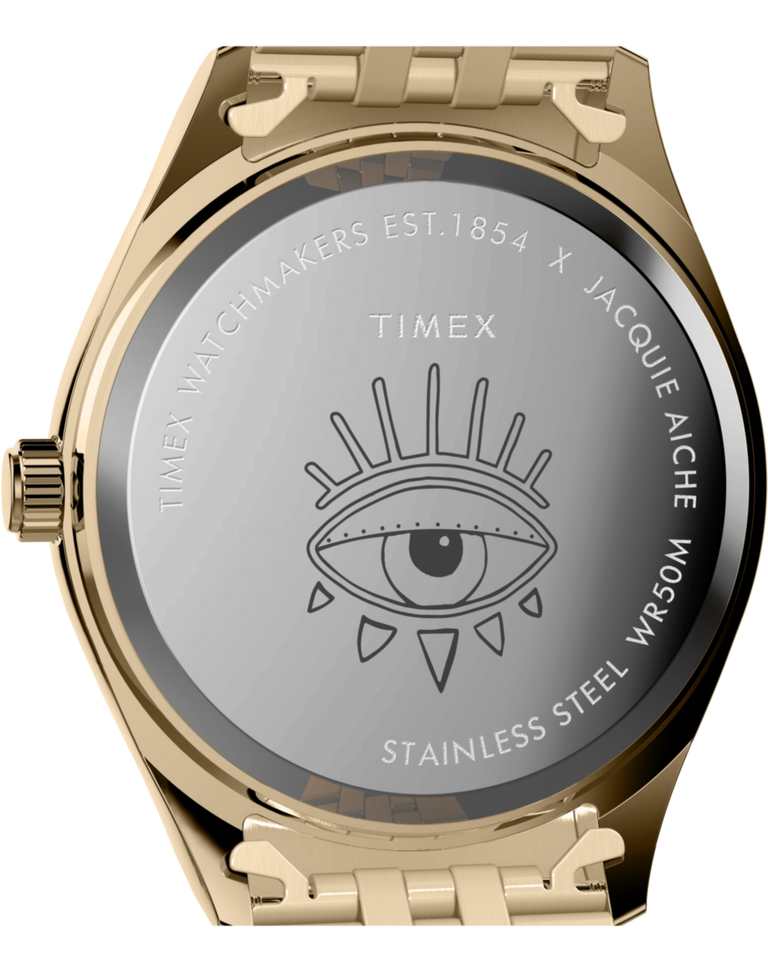 TW2Y45100 Timex x Jacquie Aiche Desert Daze 36mm Stainless Steel Bracelet Watch Caseback Image