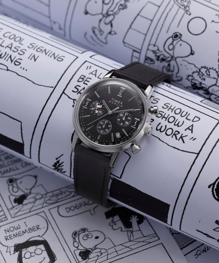 TW2Y48500 Peanuts® x Timex Marlin® Chronograph Joe Cool 40mm Leather Strap Watch Campaign Key Silhouettes (Beauty shots) Image