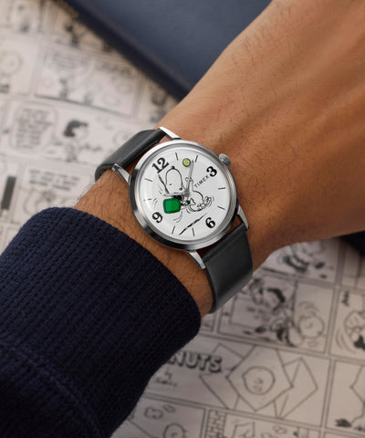 TW2Y50400 Peanuts® x Timex Marlin® Pickleball 38mm Leather Strap Watch Primary Wrist Image