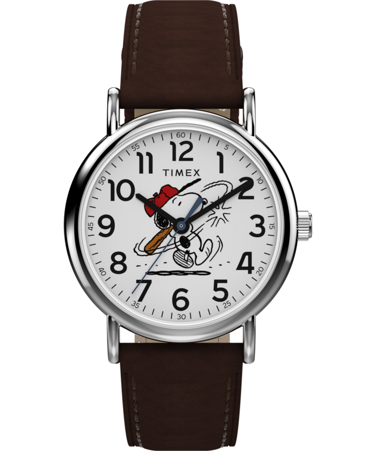 TW2Y51500 Peanuts® x Timex Weekender Baseball 38mm Leather Strap Watch  Primary Image