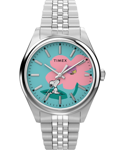 TW2Y52600 Peanuts® x Timex Legacy Snoopy with Flower Dial 36mm Stainless Steel Bracelet Watch   Primary Image