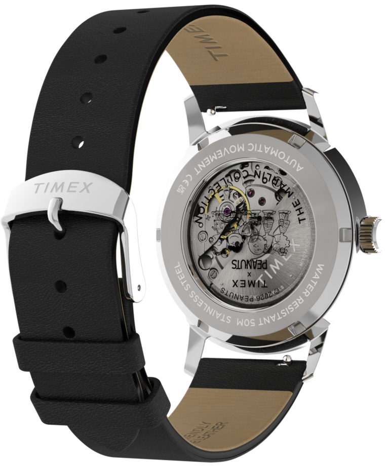 TW2Y53800 Peanuts® x Timex Marlin® Automatic Soccer 40mm Leather Strap Watch Caseback with Attachment Image