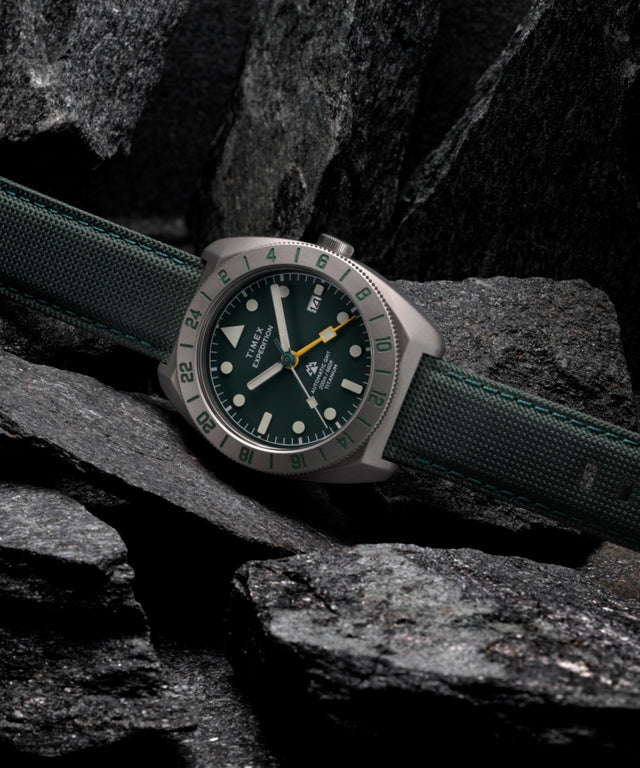 TW2Y63400 Expedition® Pioneer Titanium Automatic GMT 41mm Fabric Strap Watch Campaign Key Silhouettes (Beauty shots) Image