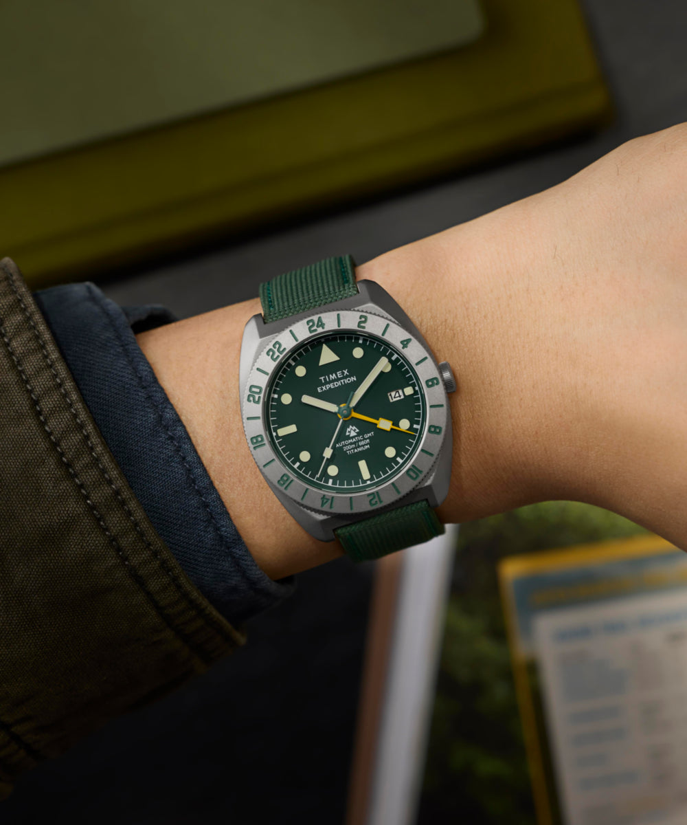 Expedition® Pioneer Titanium Automatic GMT 41mm Fabric Strap Watch