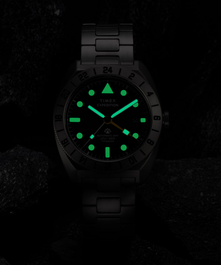 TW2Y63500 Expedition® Pioneer Titanium Automatic GMT 41mm Titanium Bracelet Watch Alt Beauty Shot 2