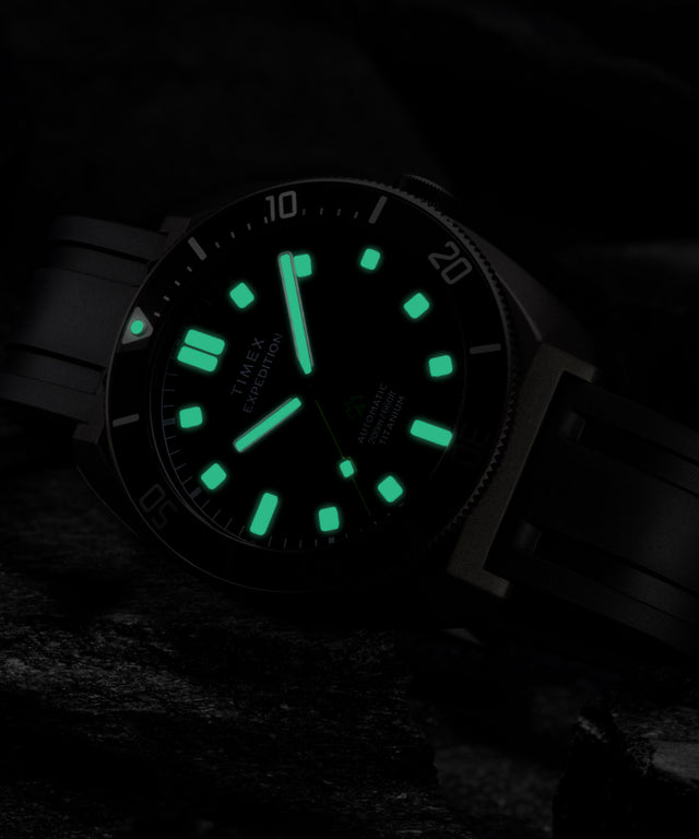 TW2Y63600 Expedition® Pioneer Titanium Automatic 41mm HNBR Synthetic Rubber Strap Watch Alt Beauty Shot 2
