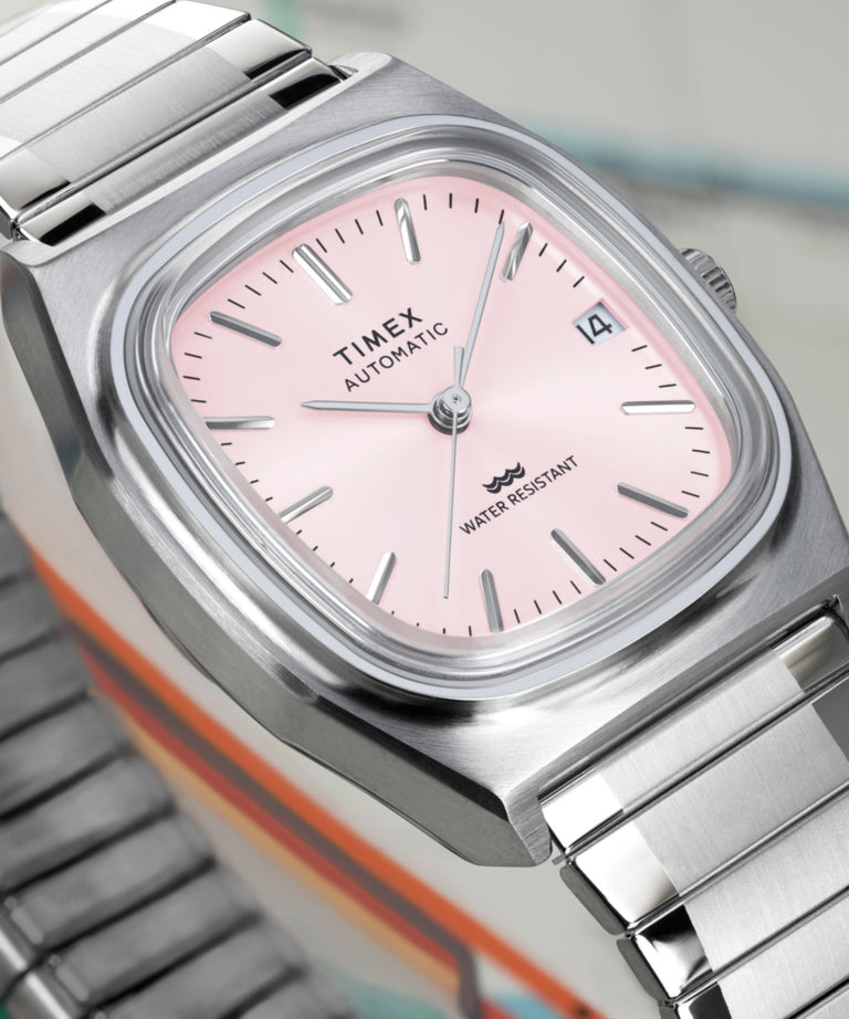 TW2Y66800 Timex® Automatic 1983 E Line 34mm Stainless Steel Expansion Band Watch Campaign Key Silhouettes (Beauty shots) Image