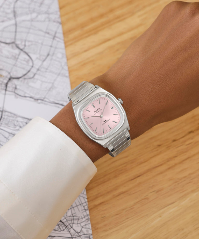 TW2Y66800 Timex® Automatic 1983 E Line 34mm Stainless Steel Expansion Band Watch Primary Wrist Image