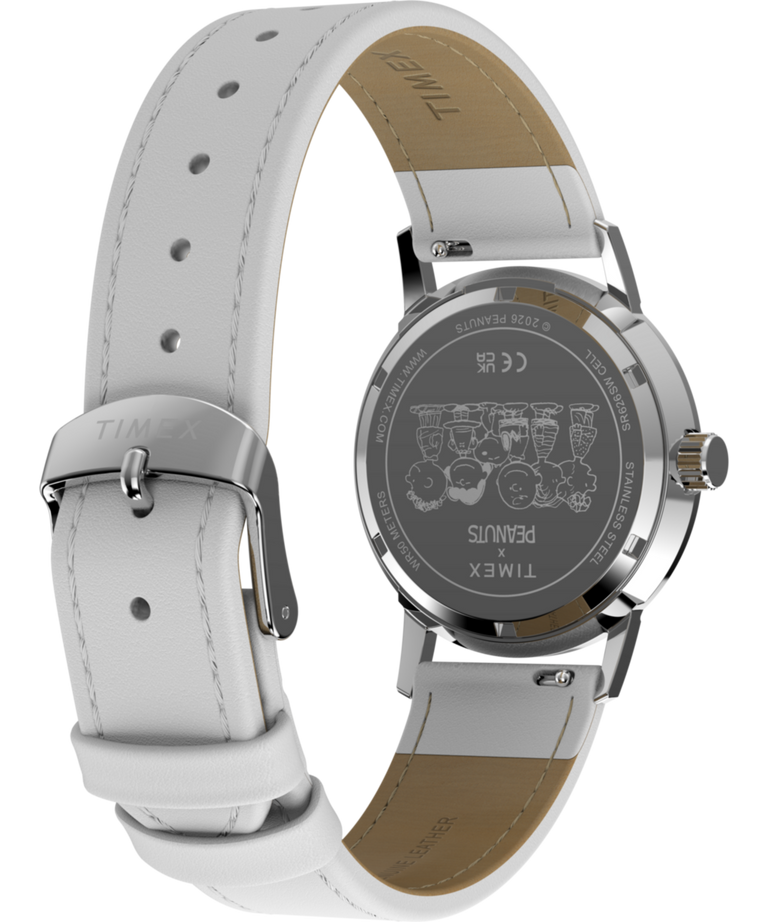 TW2Y68800 Peanuts® x Timex Marlin® Flower Dial 38mm Leather Strap Watch  Caseback with Attachment Image