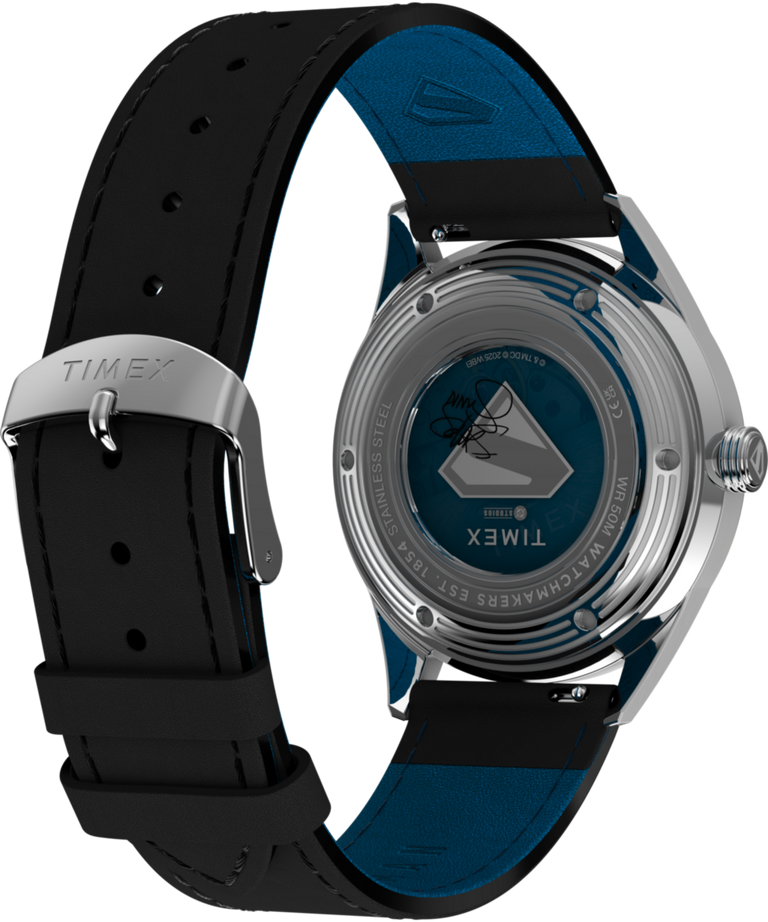 TW2Y71400 Timex x Superman Marlin® Jet Automatic 38mm Leather Strap Watch Caseback with Attachment Image