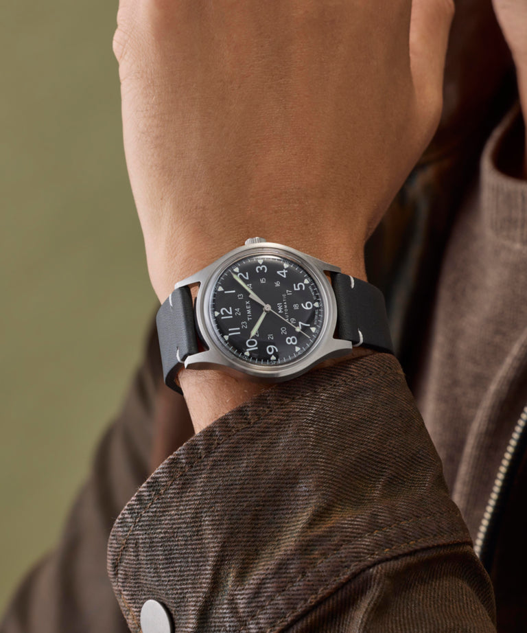 TW2Y71800 Timex MK1 Automatic 40mm Leather Strap Watch Alt Wrist Shot 1 Image
