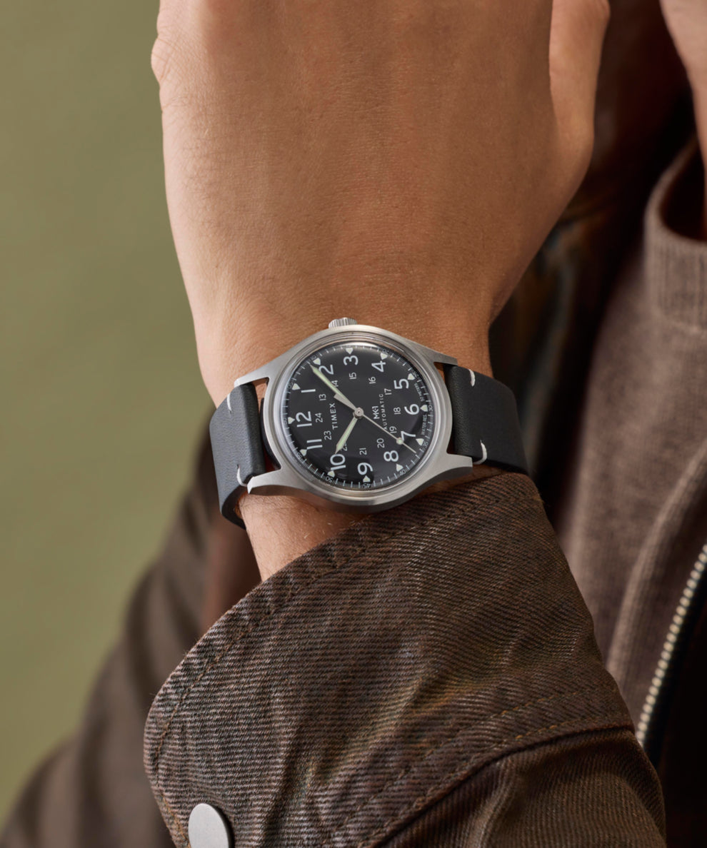 TW2Y71800 Timex MK1 Automatic 40mm Leather Strap Watch Alt Wrist Shot 1 Image