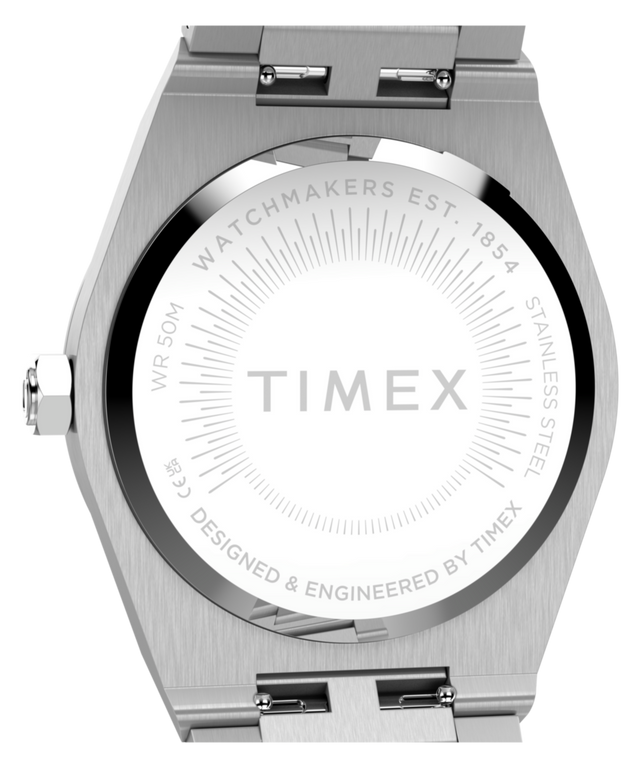 TW2Y81800 Q Timex Marbella 34mm Stainless Steel Bracelet Watch   Caseback Image