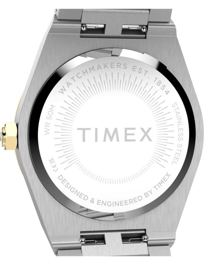 TW2Y81900 Q Timex Marbella 34mm Stainless Steel Bracelet Watch Caseback Image