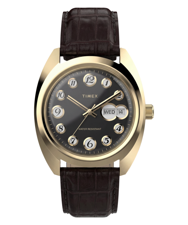 TW2Y82100 Timex® 1976 Rotary Phone Dial Reissue 37mm Leather Strap Watch   Primary Image