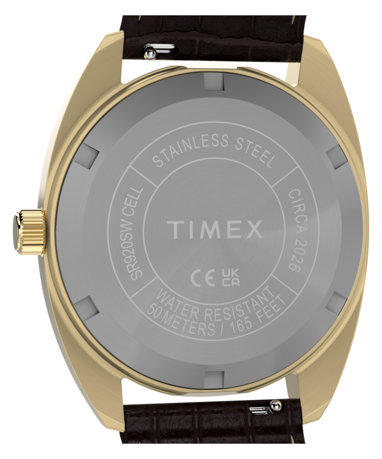 TW2Y82100 Timex® 1976 Rotary Phone Dial Reissue 37mm Leather Strap Watch   Caseback Image