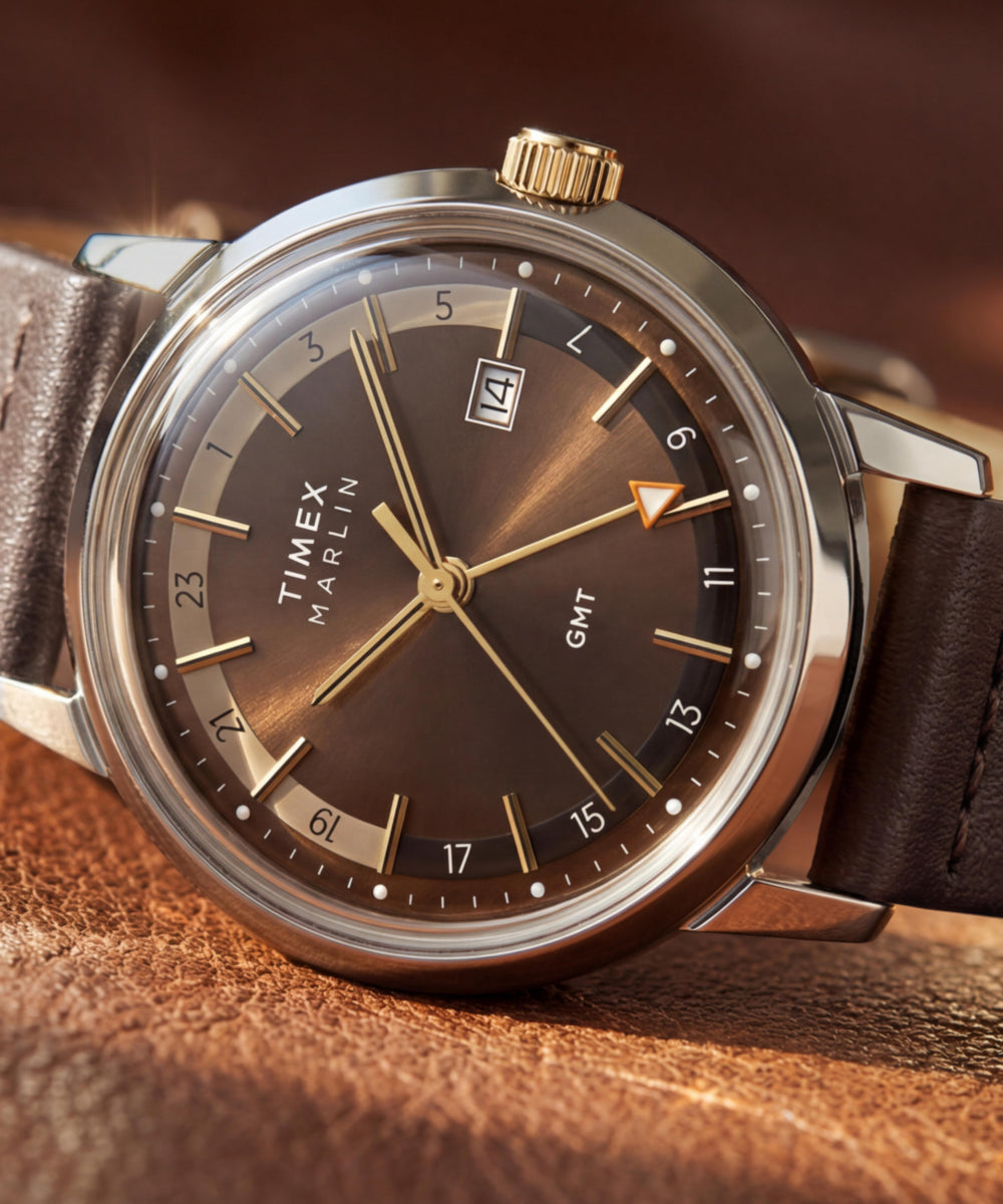 Marlin® Quartz GMT 40mm Leather Strap Watch - TW2Y84200 | Timex EU