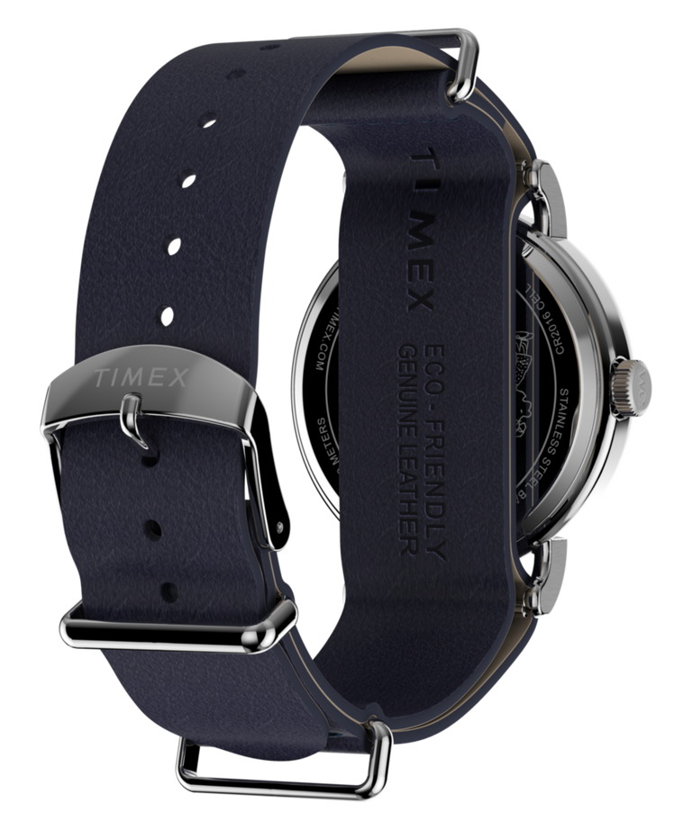 TW2Y84900 Peanuts® x Timex Weekender Astronomy 40mm Leather Strap Watch   Caseback with Attachment Image