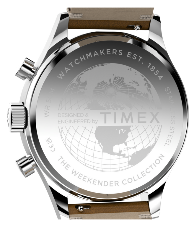TW2Y85000 Timex Weekender® New England Chronograph 40mm Leather Strap Watch   Caseback Image
