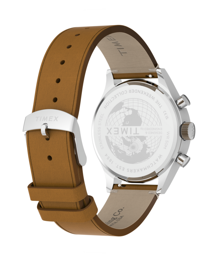 TW2Y85000 Timex Weekender® New England Chronograph 40mm Leather Strap Watch   Caseback with Attachment Image