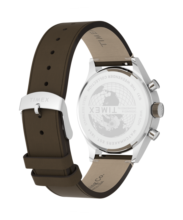 TW2Y85200 Timex Weekender® New England Chronograph 40mm Leather Strap Watch Caseback with Attachment Image