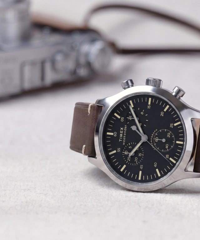 TW2Y85200 Timex Weekender® New England Chronograph 40mm Leather Strap Watch Campaign Key Silhouettes (Beauty shots) Image