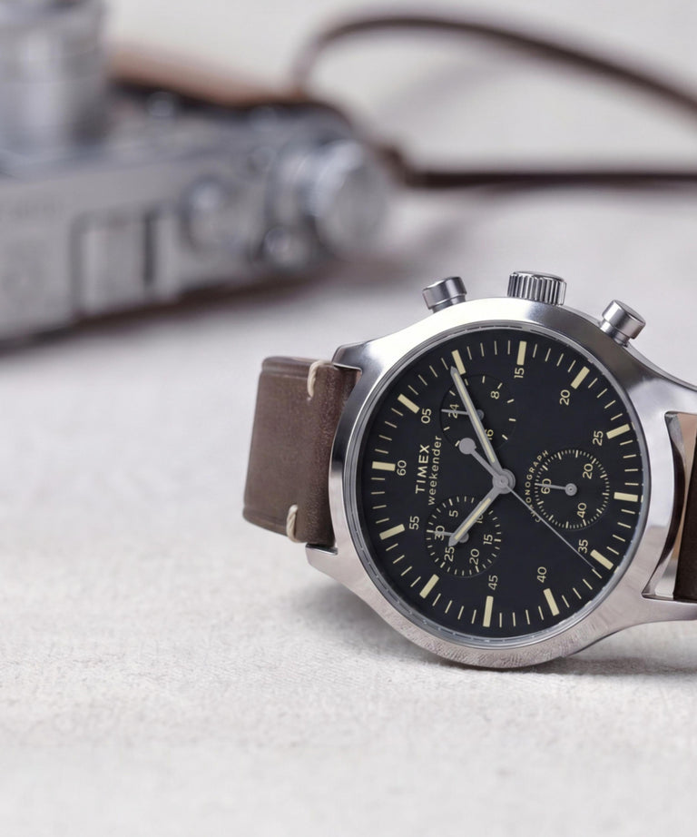 TW2Y85200 Timex Weekender® New England Chronograph 40mm Leather Strap Watch Campaign Key Silhouettes (Beauty shots) Image