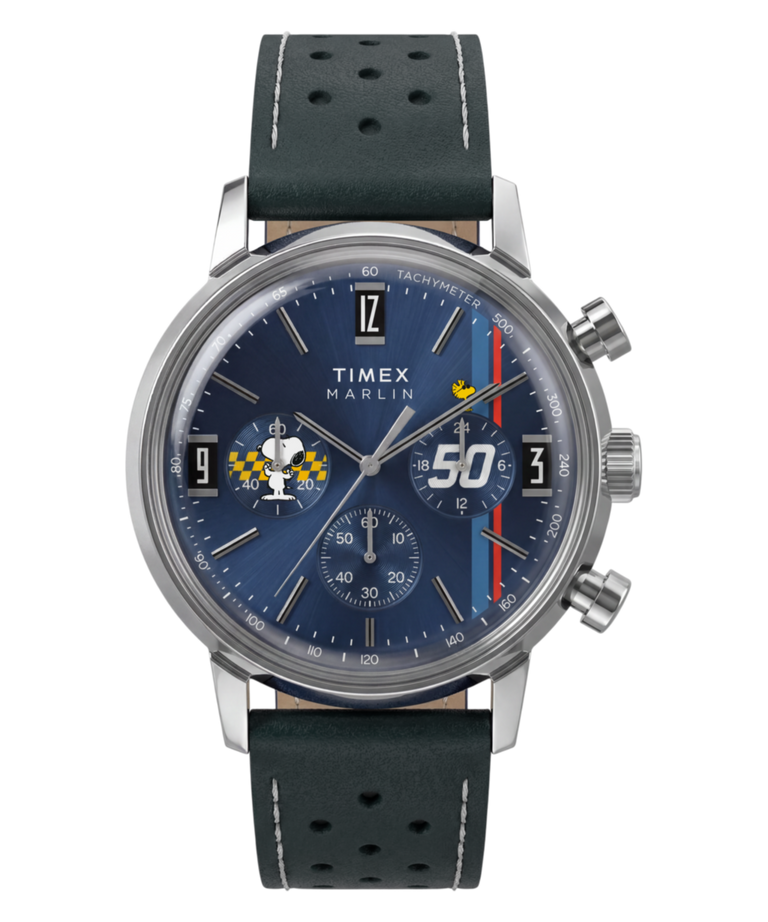 TW2Y85300 Peanuts® x Timex Marlin® Chronograph 40mm Leather Strap Watch  Primary Image