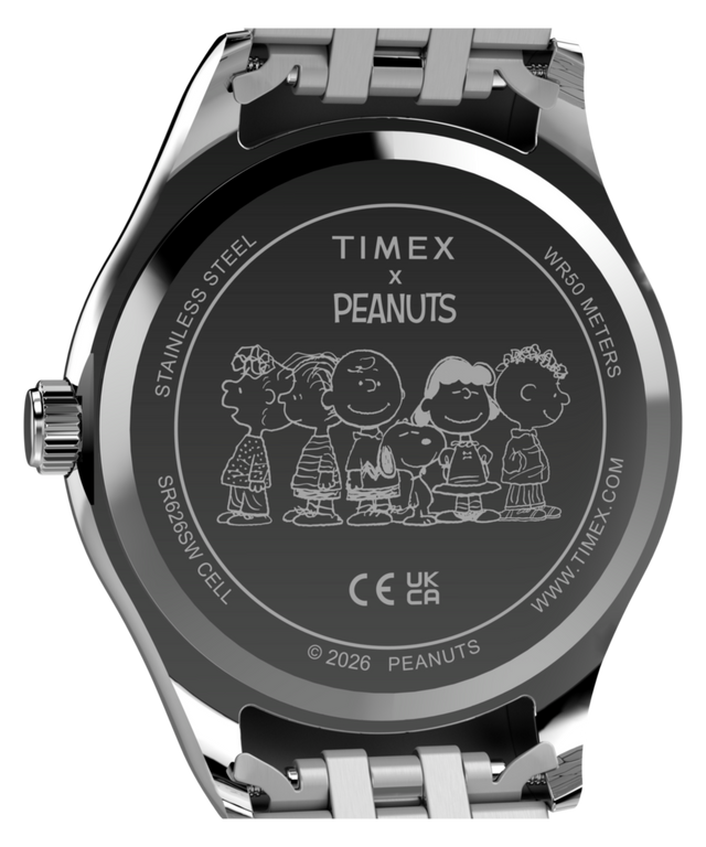 TW2Y85500 Peanuts® x Timex Legacy Snoopy Umbrella Stainless Steel Bracelet Watch   Caseback Image