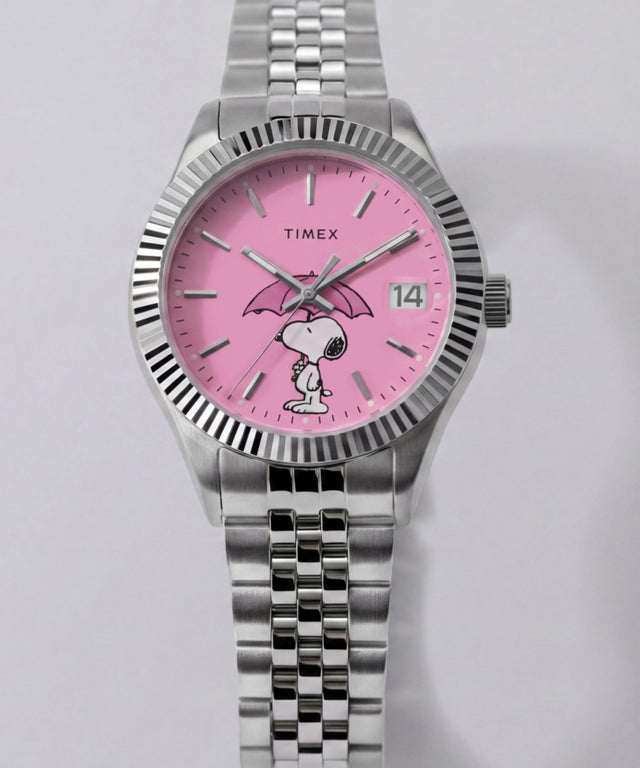 TW2Y85500 Peanuts® x Timex Legacy Snoopy Umbrella Stainless Steel Bracelet Watch   Campaign Key Silhouettes (Beauty shots) Image