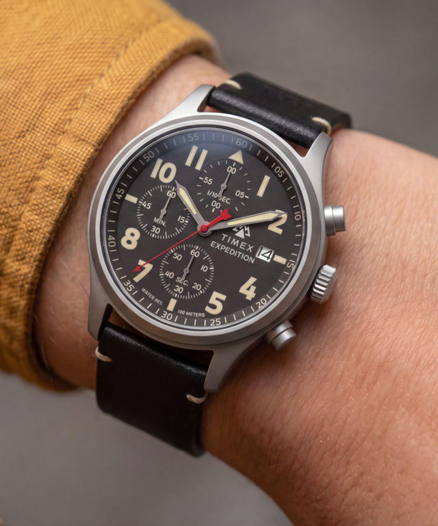 TW2Y89200 Expedition® Sierra Chronograph 43mm Leather Strap Watch Primary Wrist Image