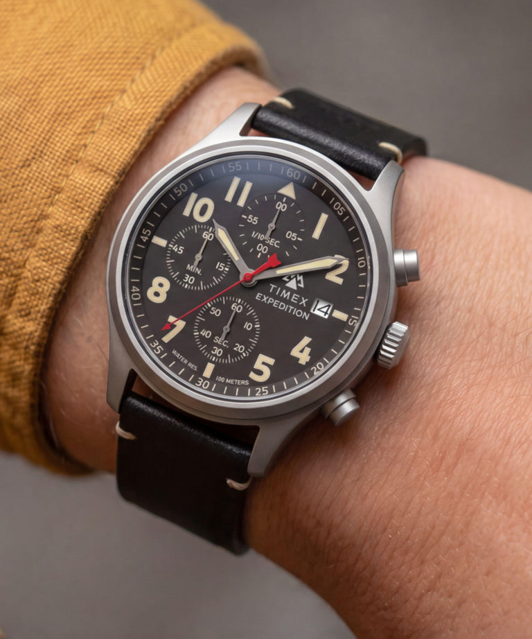 TW2Y89200 Expedition® Sierra Chronograph 43mm Leather Strap Watch Primary Wrist Image