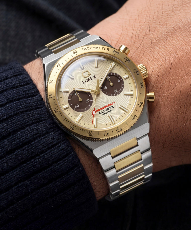 TW2Y92300 Q Timex Continental Chronograph 36mm Stainless Steel Bracelet Watch Primary Wrist Image