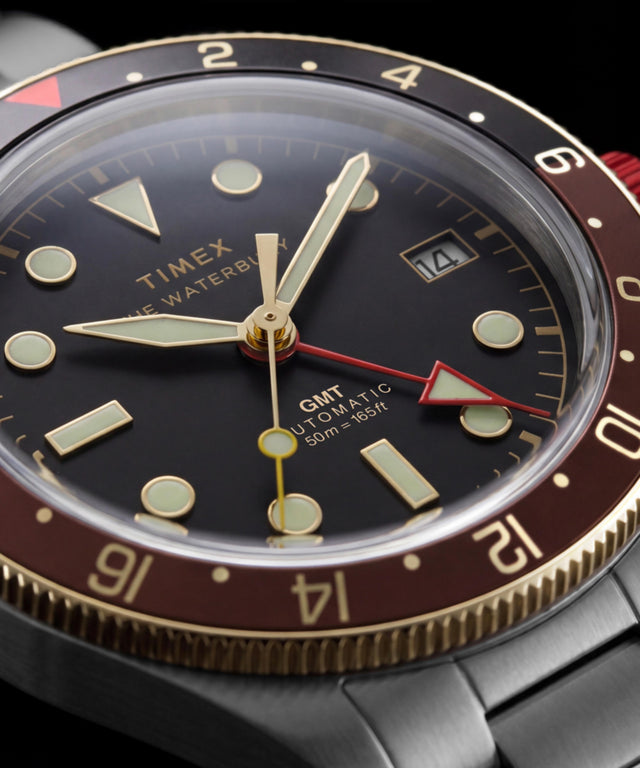 TW2Y93500 Waterbury Heritage Automatic GMT 41.5mm Stainless Steel Bracelet Watch Alt Beauty Shot 4