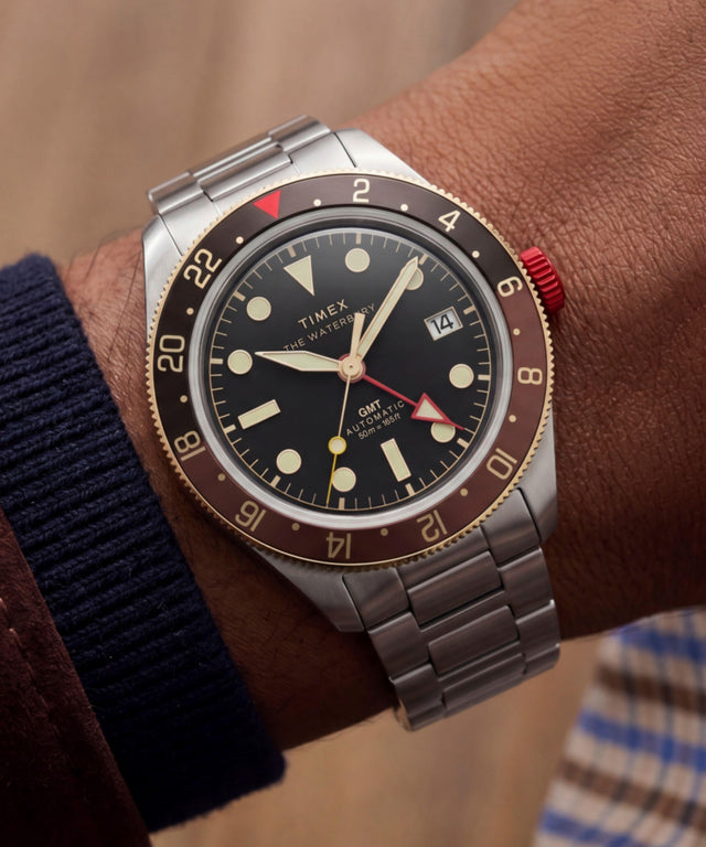 TW2Y93500 Waterbury Heritage Automatic GMT 41.5mm Stainless Steel Bracelet Watch Primary Wrist Image