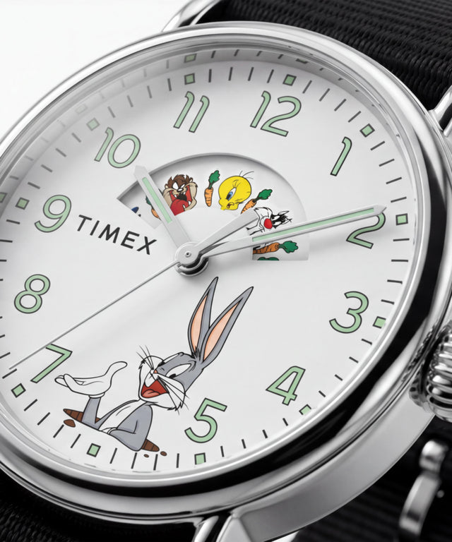 TW2Y99100 Looney Tunes Bugs and Friends x Timex Standard 40mm Fabric Strap Watch Alt Beauty Shot 4