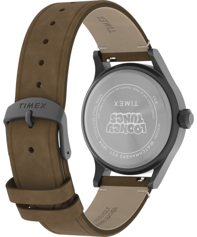 TW2Y99400 Looney Tunes Road Runner & Wile E. Coyote x Timex Expedition® Scout 40mm Leather Strap Watch Caseback with Attachment Image