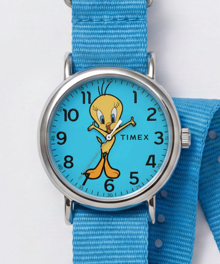 TW2Y99500 Looney Tunes Tweety Bird x Timex Weekender 38mm Fabric Strap Watch Campaign Key Silhouettes (Beauty shots) Image
