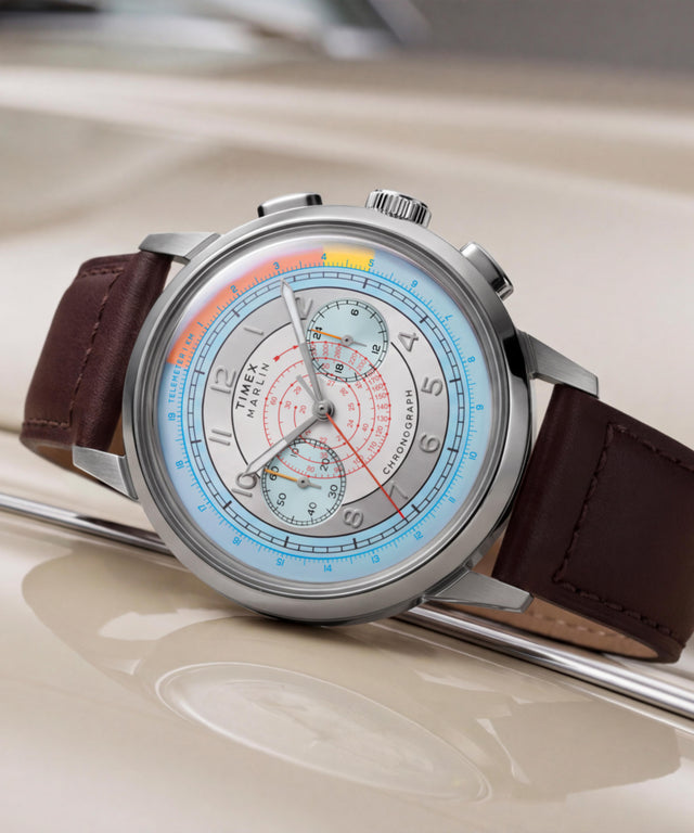 TW3A00200 Marlin® Neo Classic Chronograph 40mm Leather Strap Watch Campaign Key Silhouettes (Beauty shots) Image
