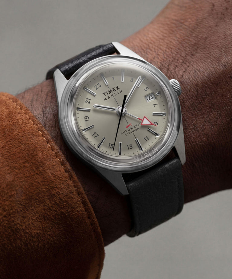 TW3A00500 Marlin® Jet Titanium Automatic GMT 40mm Leather Strap Watch Primary Wrist Image