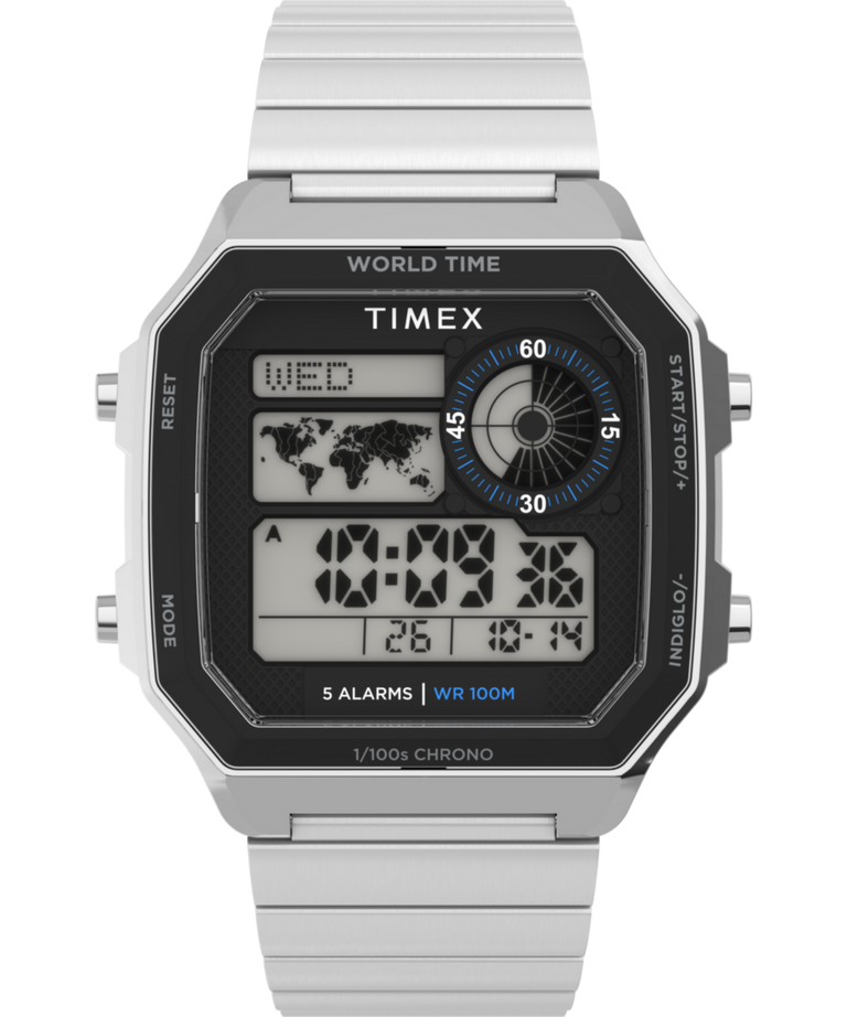 TW5M68900 World Time Digital 40mm Stainless Steel Bracelet Watch Primary Image