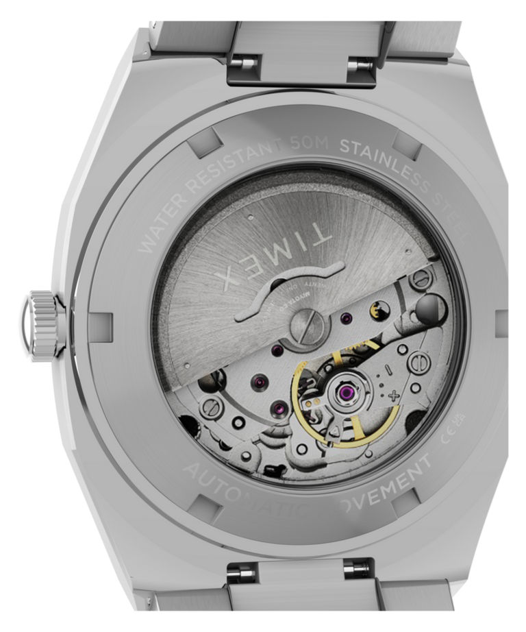 TW6A00500 Timex® Automatic E Line 38mm Stainless Steel Bracelet Watch Caseback Image
