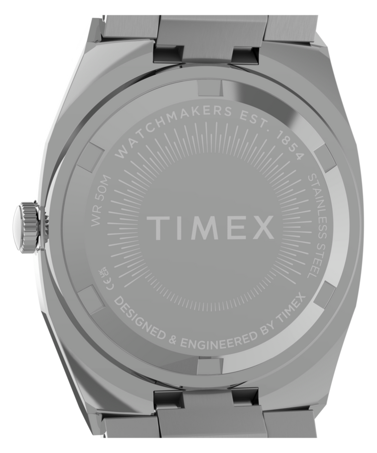 TW6A01000 Timex® Quartz E Line 30mm Stainless Steel Bracelet Watch Caseback Image