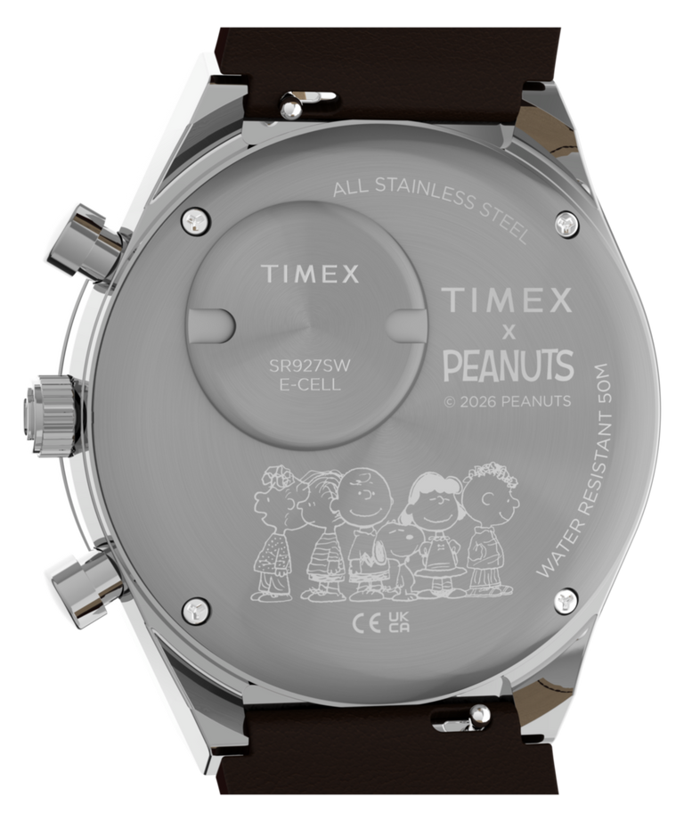 TW6A04400 Peanuts® x Q Timex Chronograph 40mm Leather Strap Watch Caseback Image