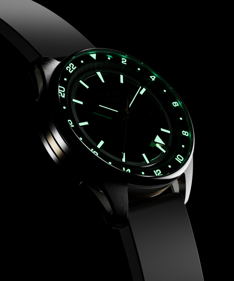TW6A07300 Timex Atelier GMT Première M1a 38mm Swiss Made Automatic NBR Synthetic Rubber Strap Indiglo On
